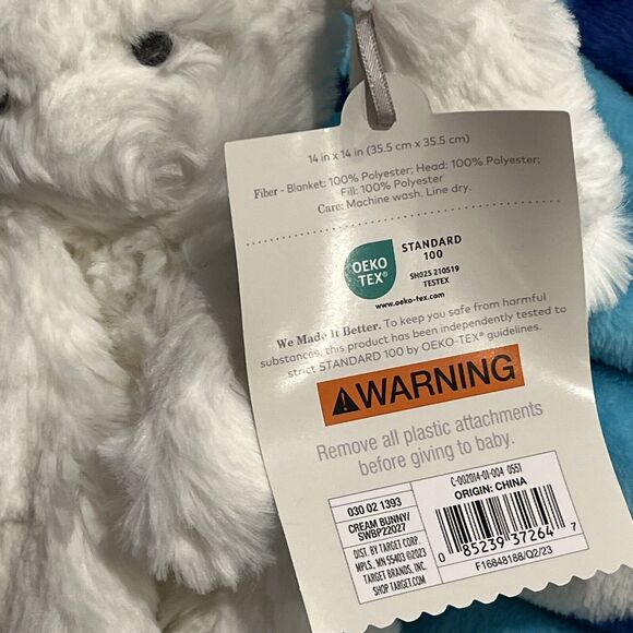 White Bunny Rabbit Security Blanket Baby Lovey Neutral Cloud Island Satin Edge - Picture 5 of 5